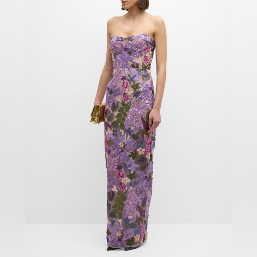 NWT - Bronx & Banco Dahlia Strapless Floral-Embroidered Sequin Gown